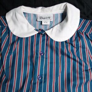 Vintage Rhapsody Striped Button Shirt Polyester Peter Pan Collar